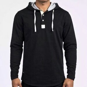 Bylt Mens Drop Cut Lux Pullover Hooded Henley Casual Activewear Long Sleeve L